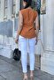 Women's Tile Thick Strap, Square Neck, Loose Linen Blouse - 7