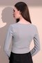Women's Gray Long Sleeve New Style Double Breasted, Camisole, Lycra Crop Blouse - 5
