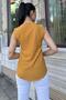 Women's Mustard Thick Strap, Square Neck, Loose Linen Blouse - 4