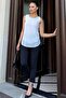 Women's Ecru Round Neck, Sleeveless, Flowing Long Back Cut, Loose Chiffon Blouse - 2