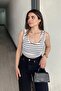 White & Black Striped, Slim Fit, Round Neck, Anti-Sweat, Crop Blouse & Undershirt - 3
