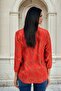 Red V-Neck, Chain Print, Long Sleeve, Classic Fit Blouse - 2