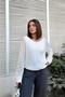 Women's White Stripe Tulle Detailed Long Sleeve, Wide Collar, Loose Cut Blouse - 4