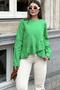 Women's Green Front Ruffle, Round Neck, Long Back Cotton Loose Blouse - 3