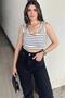 White & Black Striped, Slim Fit, Round Neck, Anti-Sweat, Crop Blouse & Undershirt