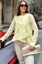 Women's Yellow Front Ruffle, Round Neck, Long Back Cotton Loose Blouse - 3