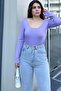 Women's Lilac Front and Back Deep Low-cut Collar, Regular Cut, Anti-sweat, Cotton Combed Blouse - 4
