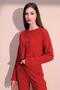 Women's Red Long Sleeve Self Textured Pocket Crop Sweatshirt, Loose Cut Blouse - 5