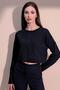 Women's Navy Blue Self Textured Crop Sweatshirt with Pockets, Loose Cut - 7