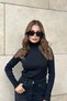 Women's Black High Neck, Long Sleeve, Transparent Shoulder Polka Dot Detail, Knitted Blouse - 4