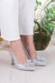 35389 Jena Silvery Tassel Buckle Detailed Closed Front Open Back Heeled Women's Shoes - 3
