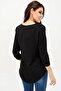 Women's Black Collar Slit Airobin Blouse Three-Quarter Sleeve Quality Textured Fabric Standard Size - 2