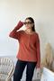 Women's Brick Soft Texture, Buttoned Crew Neck, Regular Cut Knit Sweater, Blouse - 3