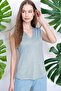 Women's Blue Soft Textured Zero Sleeve V Neck Blouse - Straight Cut and Wear Out