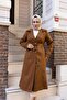 Women's Buttoned Belted Tan Trench Coat - 5