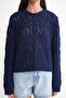 6934 Women's Diamond Patterned Seasonal Openwork Cardigan Navy Blue - 5