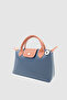 Neylo Leather Cross Strap Handbag with Zipper and Magnet Closure Navy Blue Tan - 2