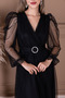 Tulle Double-Breasted Collared Maxi Dress - Black - 3