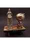 Vintage Clock Tower with World Map Wooden Base Decorative Desktop Gift Figurine for Home Room Office - 3