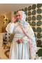 شال قطني منقوش بنمط ريترو من سلسلة Mena زهرة زرقاء وردية ps40 - 2