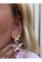 Hanging Big Star Model Two Color Brass Plated Earrings - 3