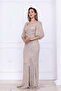 Sequin Knot Detailed Long Evening Dress - Gold - 5