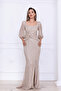 Sequin Knot Detailed Long Evening Dress - Gold