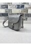 Women's Gray Crocodile Patterned Mango Model Flap Crossbody Bag with Buckle and Belt - 3