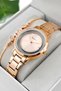 Steel Cord Steel Case Women Wrist Watch with Transparent Back Glass Cover Rose Zmfer198