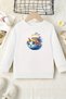 Unisex White Children's Crew Neck Sweatshirt – Ship Printed, Thick Fabric with Hood