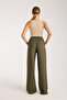 Linen Blend Loose Cut Trousers Khaki - 8