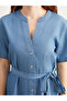 Mini Jean Dress with Peaked Collar and Belt - 5