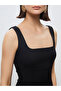 Black Square Collar Crepe Dress - 3