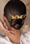 Gold Bridal Buckle with Pearl and Butterfly Figure, Bridal Accessory, Comb Buckle, Bead Buckle