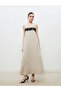 Trendlucky Square Neck Linen Blend Dress with String Straps