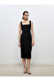 Black Square Collar Crepe Dress
