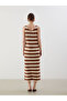 Esvab • Modern & Distinctive V Placketed Striped Women's Knitwear Dress - 5