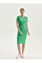 Green Crew Neck Plain Short Sleeve Dress
