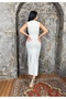 Women's Imported Fabric Stone Embroidered Shawl Detailed Slit Lined Special Design Maxi Dress - 5