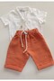 Children's Muslin Shorts T-Shirt Shorts Green - Orange - Cinnamon Colors Set 0-6 Years - 3