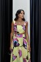 Yellow Patterned Crop Blouse Skirt Set - 4