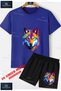 Children's Unisex “Wolf Painted Colorful Head“ Custom Printed Crew Neck T-Shirt - Shorts Set