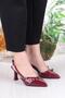 3669 Uraz Patent Leather Buckle Detailed Open Back Closed Front Heeled Women's Shoes - 3