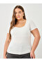 Plus White Fitted T-Shirt with Square Neck - 2