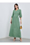 Green Self-Design 3/4 Sleeves Maxi Dress - 2