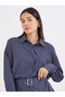 Navy Blue Striped Shirt with Belt - 4