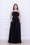 Satin Fabric Strap Evening Dress - Black