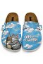 Women's Vegan Leather Blue Slippers - Galata Cat Design - 2