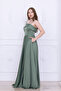 Satin Fabric Strap Evening Dress - Khaki Green - 5