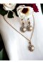 Zircon Stone Flower Figure Pearl Necklace and Earrings - 7